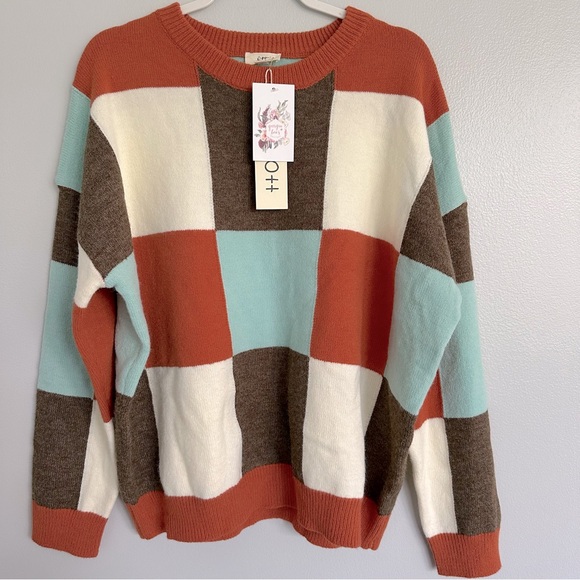 Ott Oversized Multi-colored Checkered Sweater NWT size XL - Picture 2 of 7